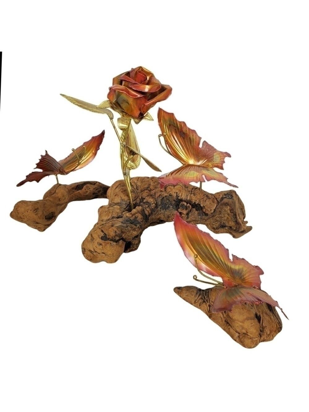 VTG set of 3 brutalist Brass bronze Copper driftwood Rose butterfly sculpture